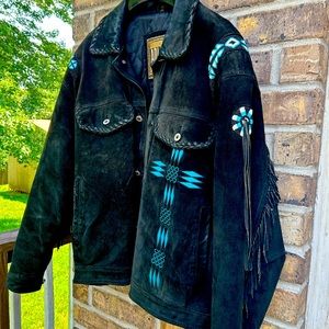 Vintage Leather Jacket - Adler - Black and Tirquois
